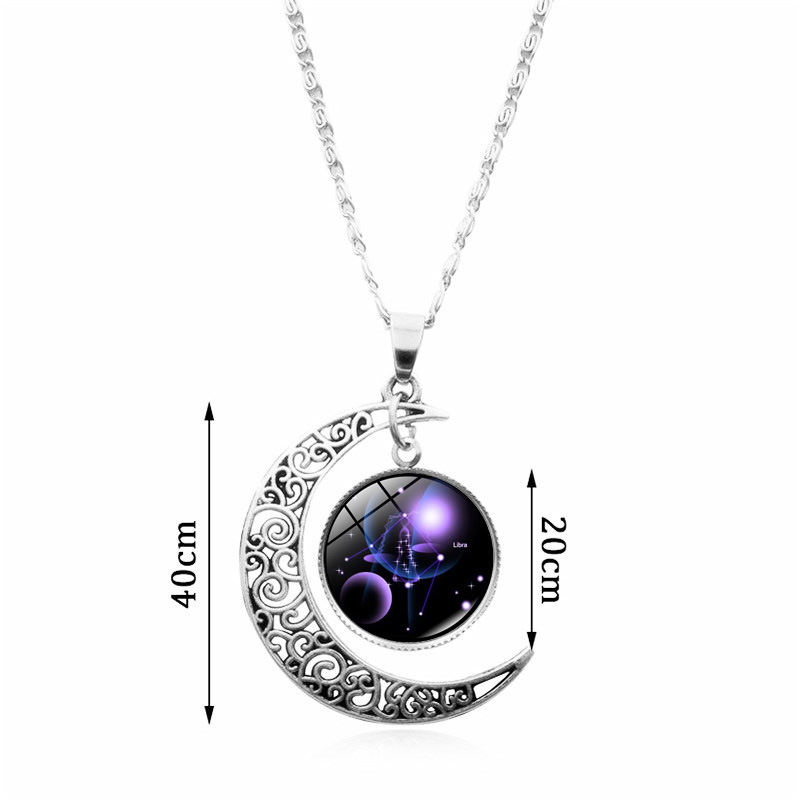 Fashion Constellation Moon Alloy Glass Splicing Necklace
