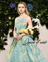 欧美高档金丝水墨画海阔天空春夏秋提花布料连衣裙外套晚礼服短裙