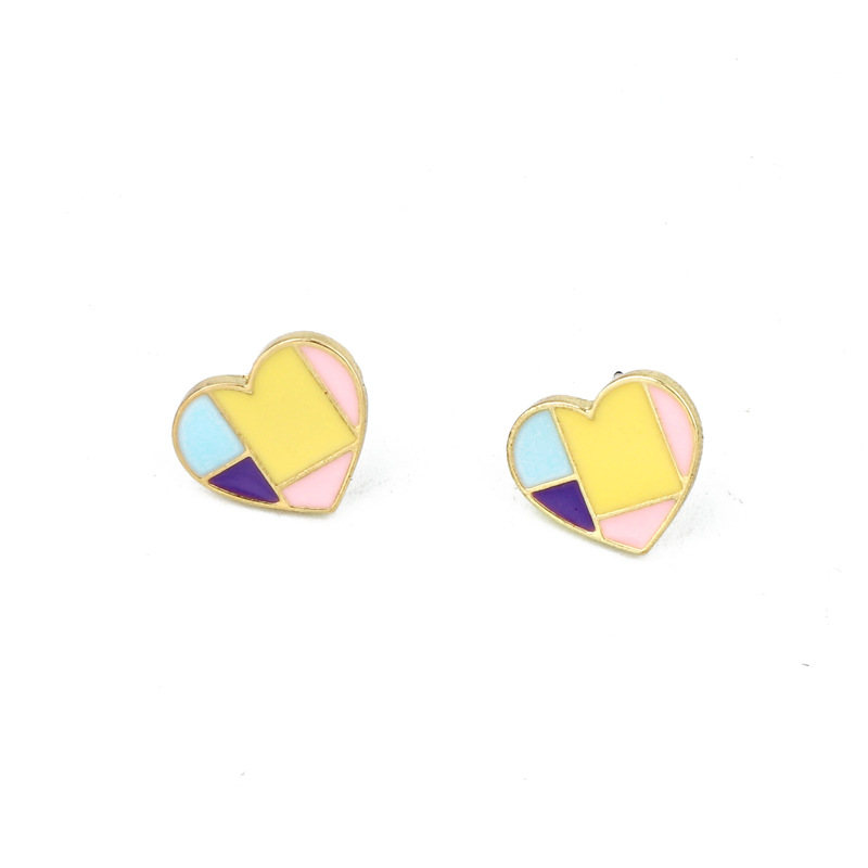 Cute And Compact Korean Love Heart-shaped Colored Earrings display picture 6