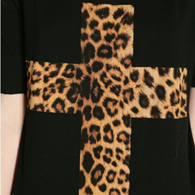 Autumn New Leopard Cross Short-sleeved Cotton T-shirt