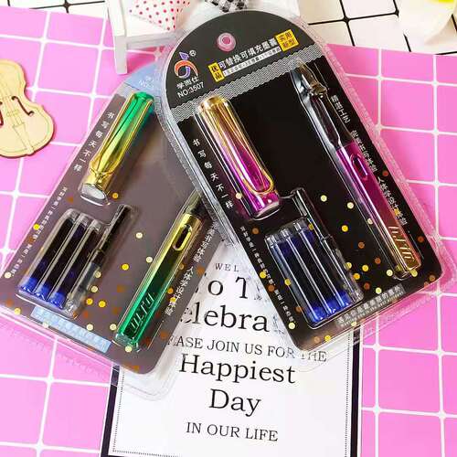 Creative colorful pen with replaceable ink bag pen set for students special for calligraphy practice and positive posture pen internet celebrity stationery wholesale