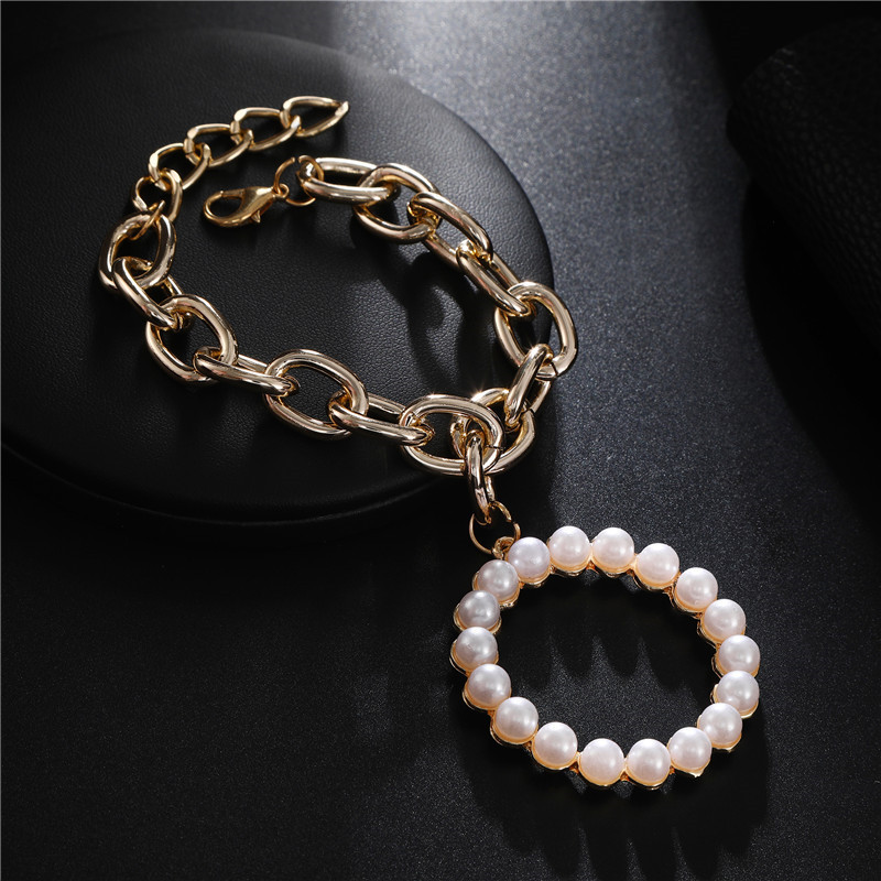 Europe Et En Amérique Croix Frontière Vente Chaude Japonais Et Coréen Tendance Mode Alliage Chaîne Perle Et Cercle Pendentif Bracelet Bracelet Ornement En Gros display picture 4