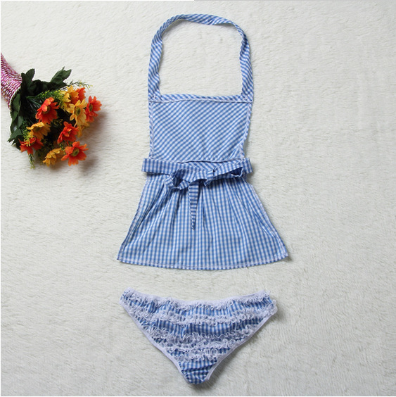 Plaid Maid Roleplay Costume Set with Apron and Panties, One Size Polyester — detail image 5