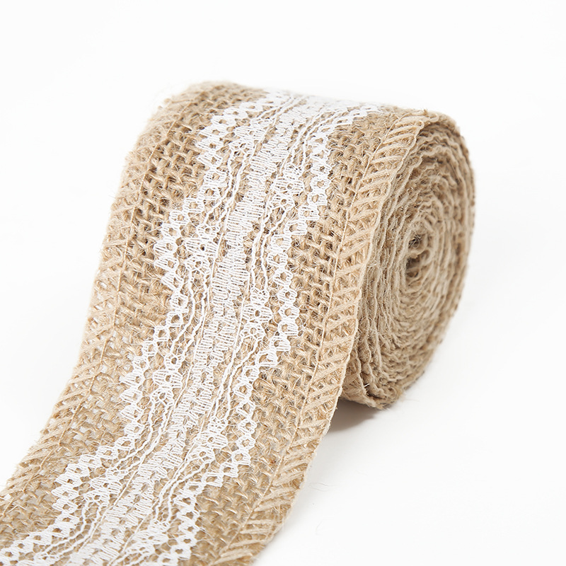 Rollo de lino de encaje DIY hecho a mano boda Navidad artesanía rollo de lino de encaje de lino cuerda de cáñamo