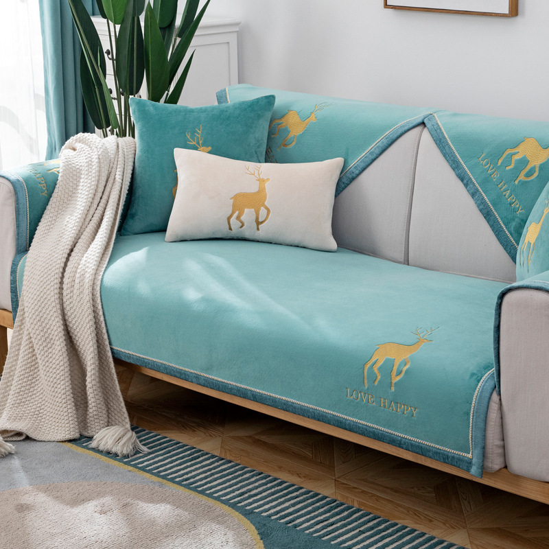 沙发垫冬季毛绒防滑坐垫子全包加厚沙发套罩盖布北欧简约靠背垫巾