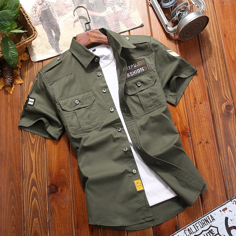 Men's Large Size Summer New Short-sleeved Shirt Teenager Cotton Military Style Casual Fashion All-match Shirt Jacket Men's Large Size Summer New Short-sleeved Shirt Teenager Cotton Military Style Casual Fashion All-match Shirt Jacket