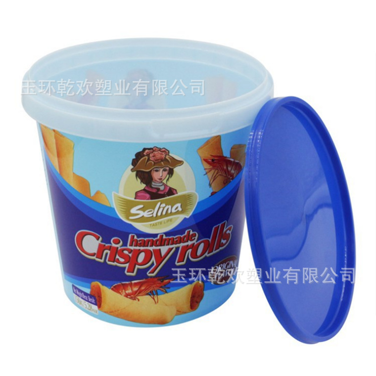厂家定制 膜内贴标印刷食品级塑料 食品塑料圆桶糖果桶 一次性