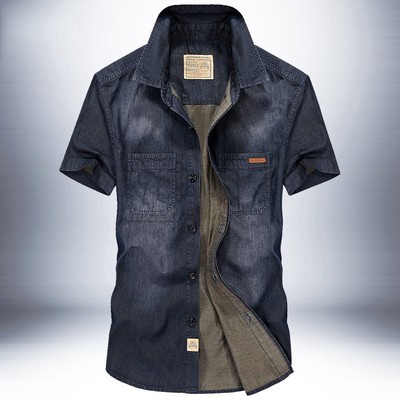 2019 Denim Shirt Short sleeved new pattern pure cotton Easy Large Classic retro half sleeve shirt 6517