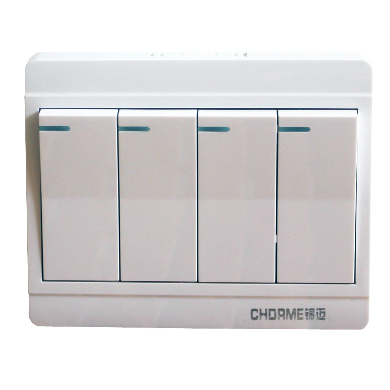 锦迈电气明装四开单控开关 外置4位超薄型明装四联开关面板明线盒