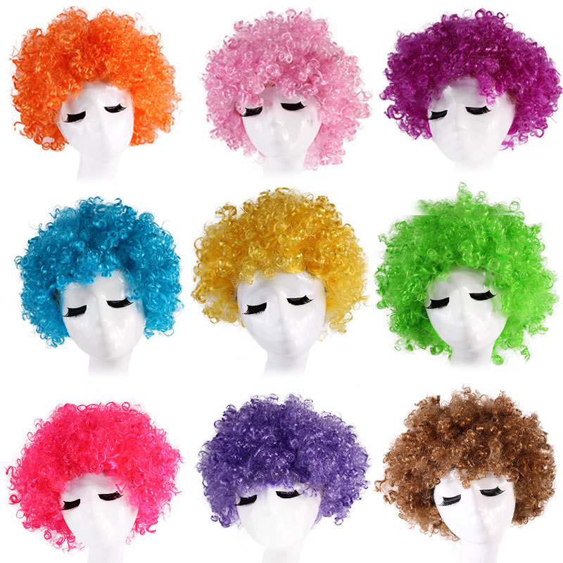 萬聖節cos兒童蓬松彩色球迷發成人cos多色爆炸頭表演小醜假發現貨