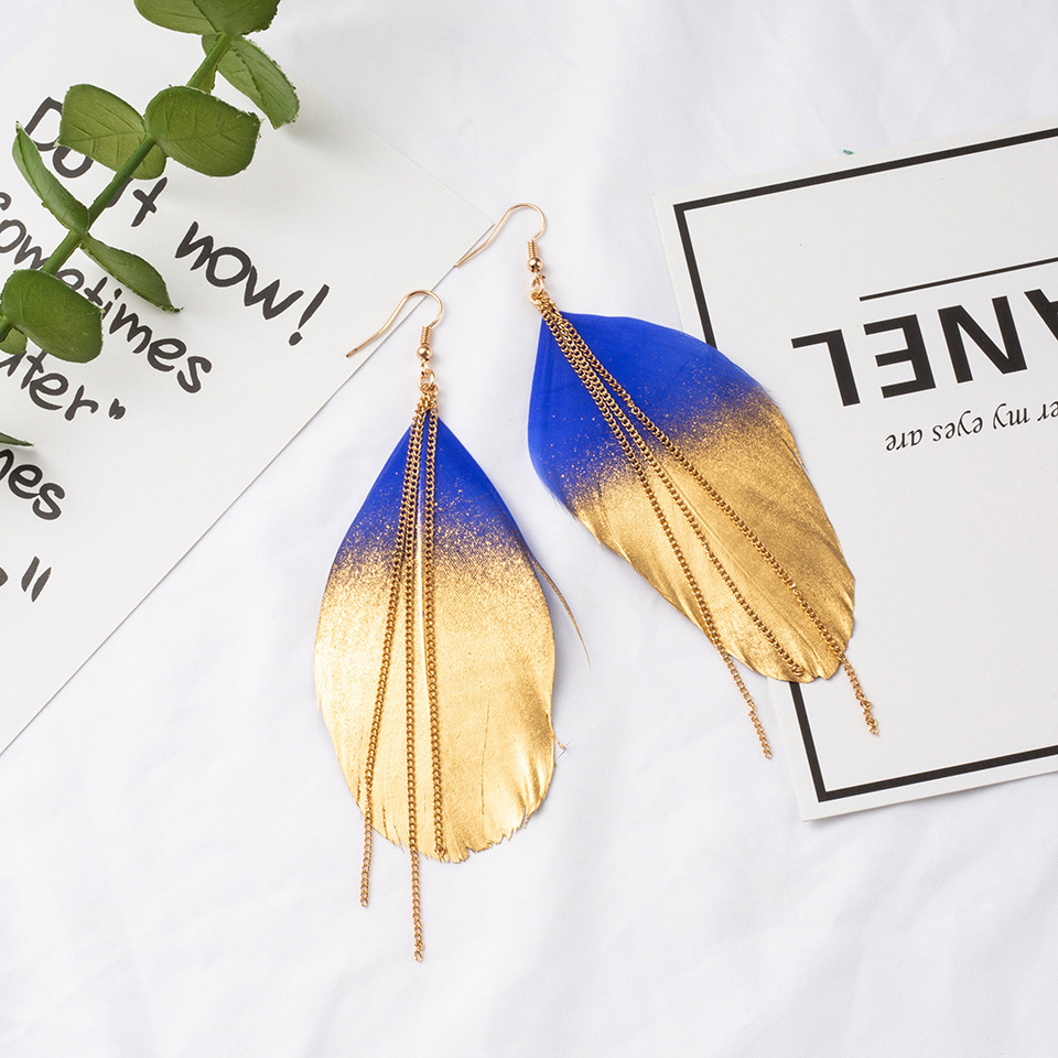 Bohemian Gradient Leaf Chain Alloy Earrings display picture 1