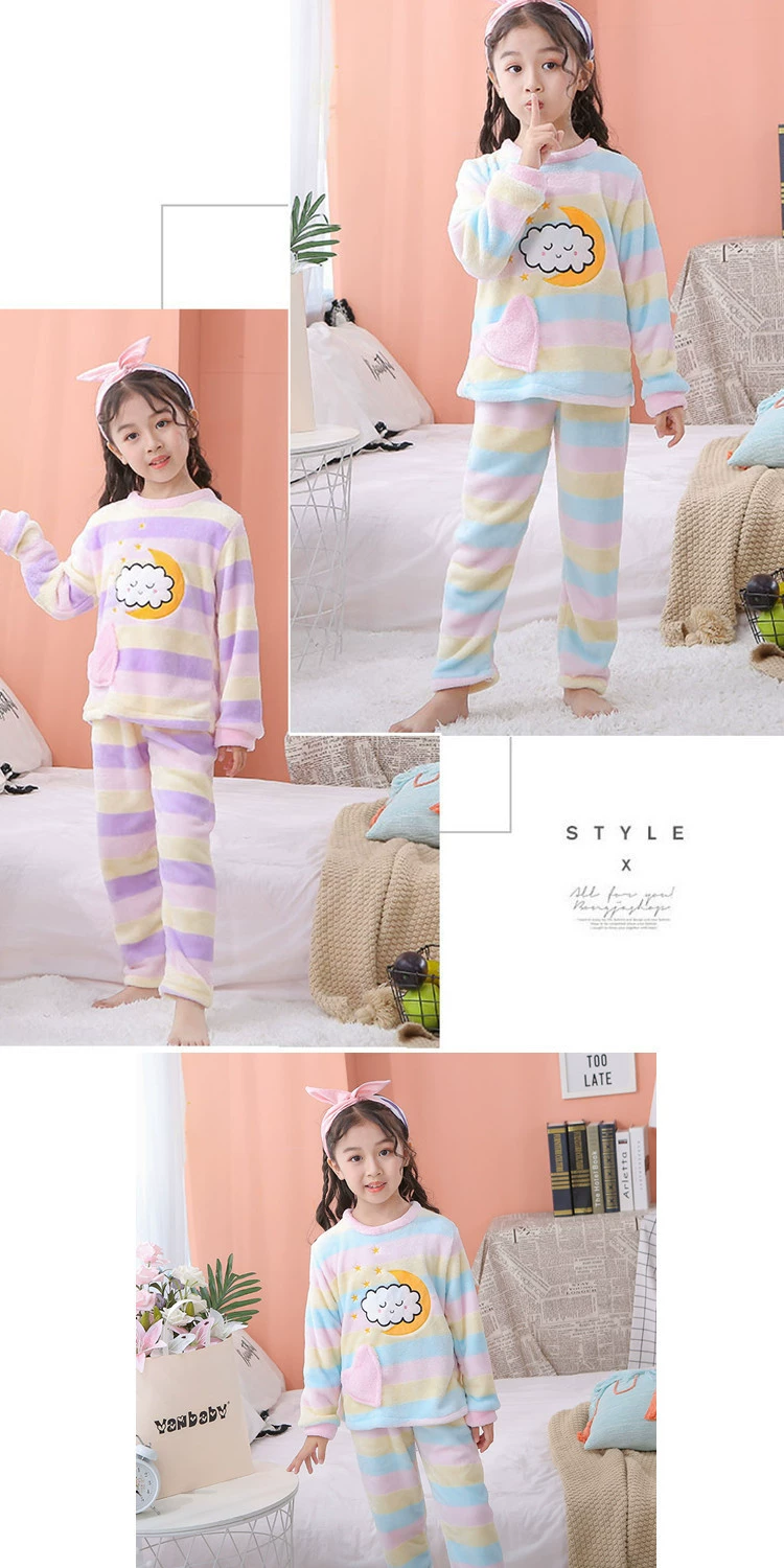 kids Christmas Coral velvet pyjamas set Pajamas for girls winter warm Flannel long sleeved sleepwear suit boys new year homewear cotton baby nightgown