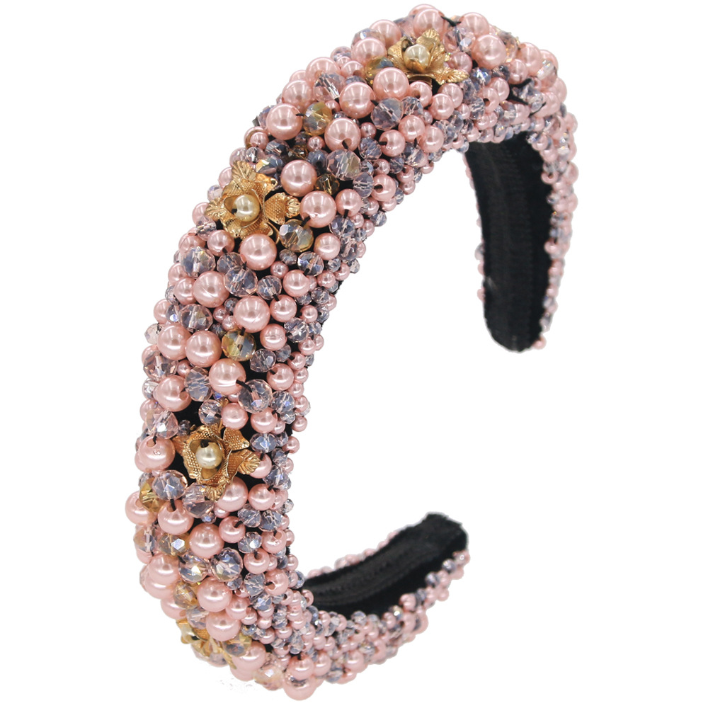 Hot Sale Bead Headband Fashion Hand-woven Pink Hair Band Crystal Glass Hair Accessories Nihaojewelry display picture 6