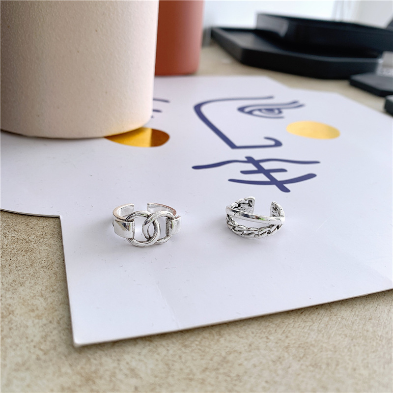 Men And Women Ring Bright Silver Double Ring Interlocking Temperament Adjustable display picture 4