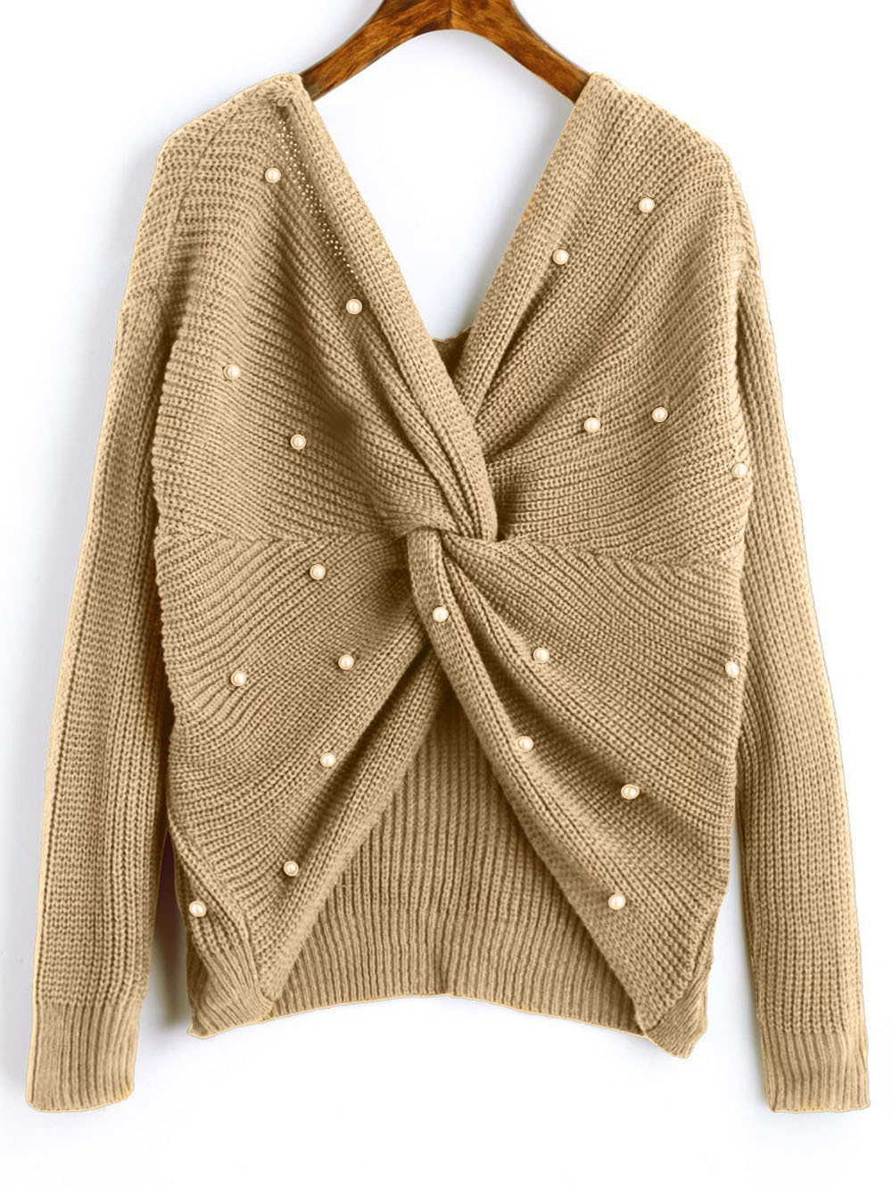 Suéter de Punto con Cuello en V y Espalda con Perlas para Mujer, Otoño/Invierno 2026, Éxito de Ventas en Amazon