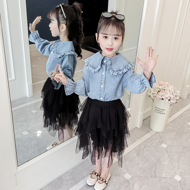 2019新款女童潮洋气牛仔衣小女孩春装衬衫儿童中大童春天衬衣外套