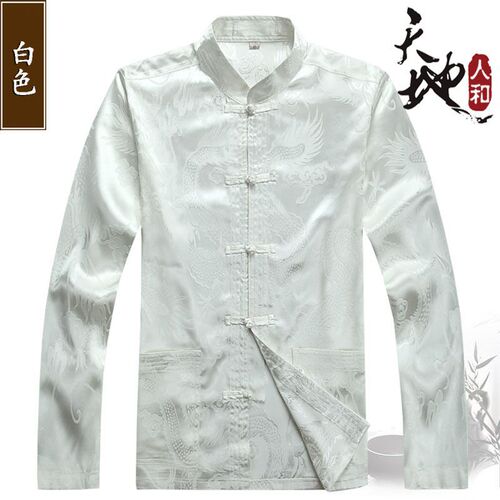 Chinese dragon tang suit  long sleeve shirt collar dad put Chinese wind  shirt jacket qipao shirt for man