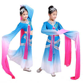 儿童古典演出服且采薇舞蹈服装民族风长单水袖练功表演服甩袖女