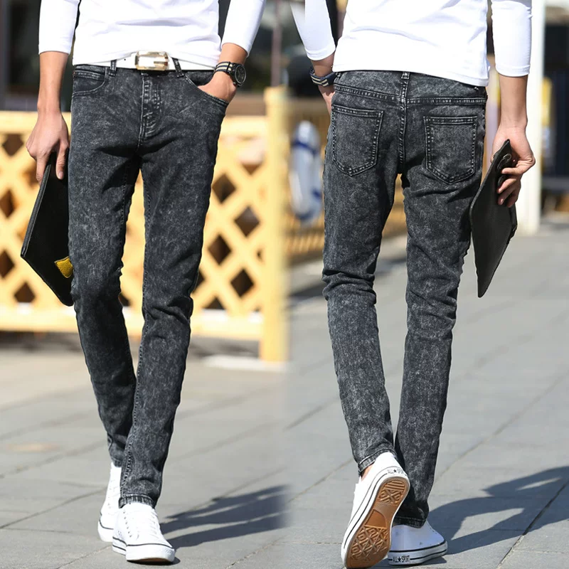 Джинсы, маленькие брюки для отдыха, корейский стиль, со снежинками, slim fit