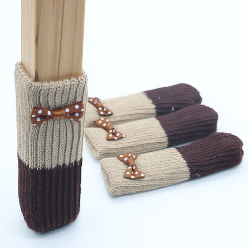 Knitted chair foot covers, bow-tie style stool foot covers, thickened silent wear-resistant dining table and chair leg covers, door handle gloves
