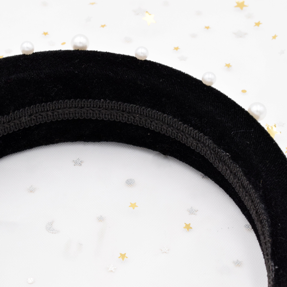 New Thick Sponge Flannel Fashion Nail Pearl Women Wide-brimmed Headband Wholesale display picture 4