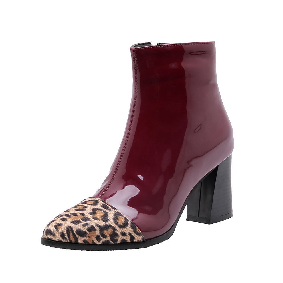 靴子女秋冬新款女靴拼色高跟短靴欧外贸大码女鞋子速卖通一件代发