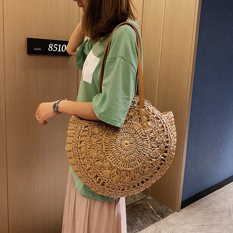 Ethnic style straw woven oneshoulder portable big bagpicture8