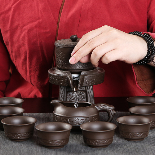 Shilairun semi-automatic Kung Fu tea set set purple sand ceramic household lazy stone grinding tea making creative anti-scalding