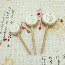 木制拨浪鼓 小号木鼓 木质儿童手摇鼓印花批发木质玩具