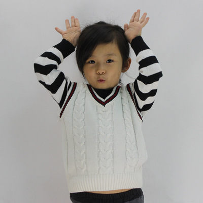 厂家直销2019春秋冬季爆款纯棉婴幼小中大童套头V领针织毛衣背心|ru