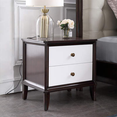 厂家批发新美式乡村实木床头柜意式轻奢床边柜储物柜新中式两抽柜|ms