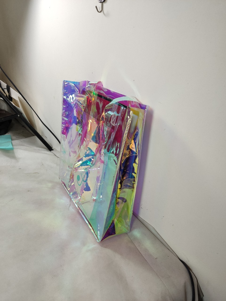 透明镭射炫彩PVC幻彩反光幻彩PVC女包 竖款方型敞口防水女