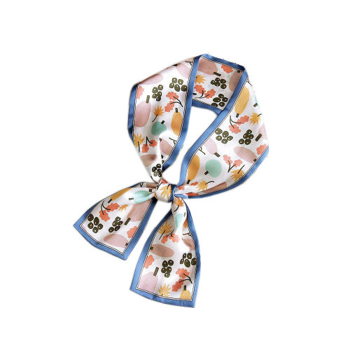 New floral double-sided square-angle long scarf and silk scarf for women Korean style spring and autumn versatile wrist strap streamer headband fashionable