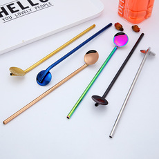 不锈钢吸管勺子镀钛金直吸管勺直径加厚边缘圆滑防刮吸管勺子厂家