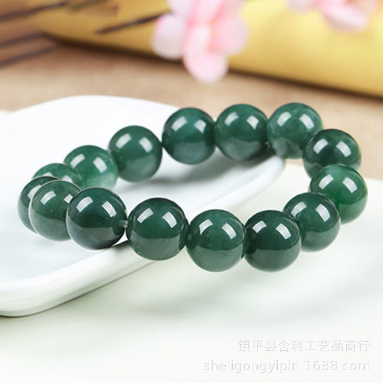天然A货油青翡翠手链男女款玉石圆珠手串单圈玉镯情侣手饰|ms
