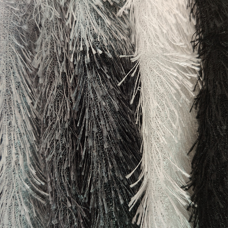 厂家直销12mm扎染松针长毛绒 流苏绒 时尚女裙服装上衣面料
