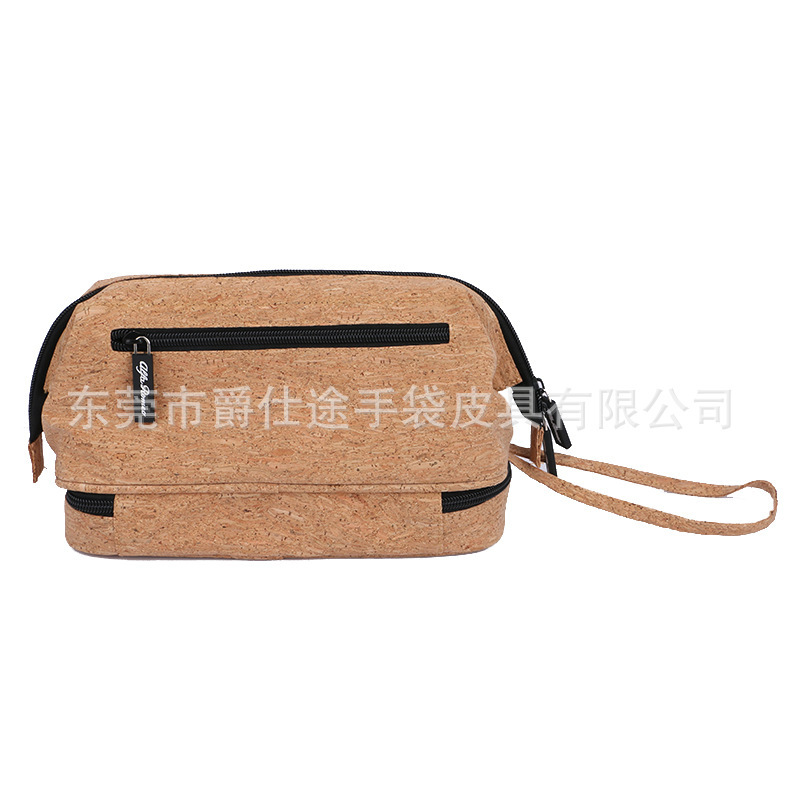 Designer original environmental protection Cork cosmetic bag creative double-layer real wood storage bag waterproof cork wash bag