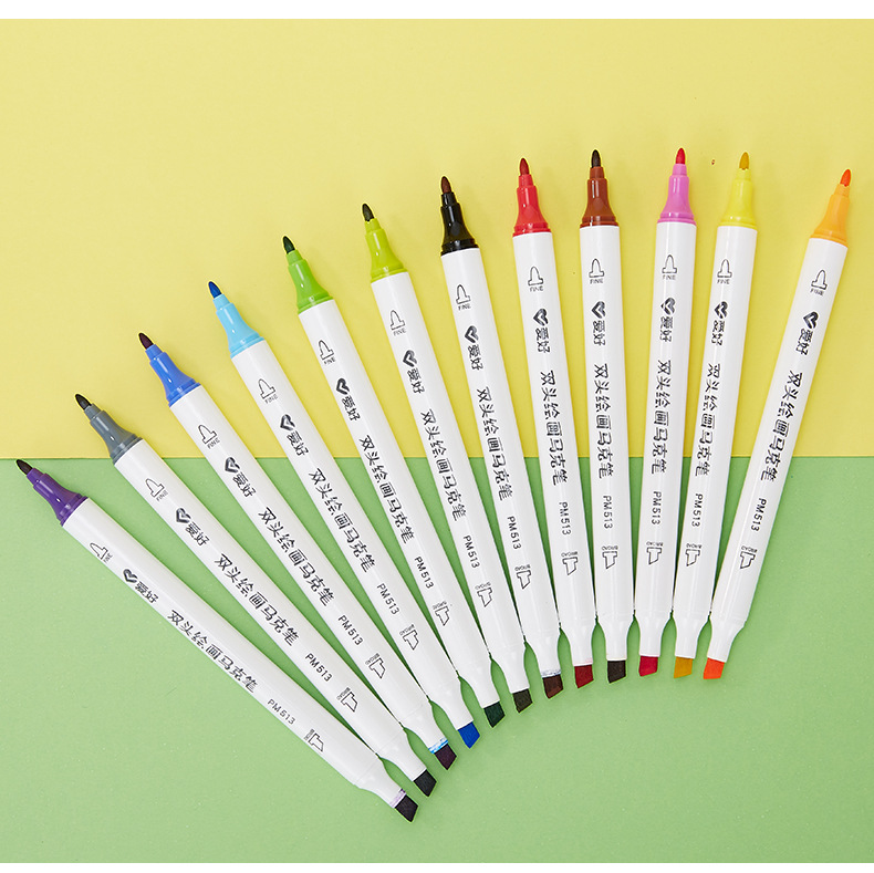 爱好多色中性马克笔 彩色双头马克笔套装 初学绘画彩色水笔套装|ms