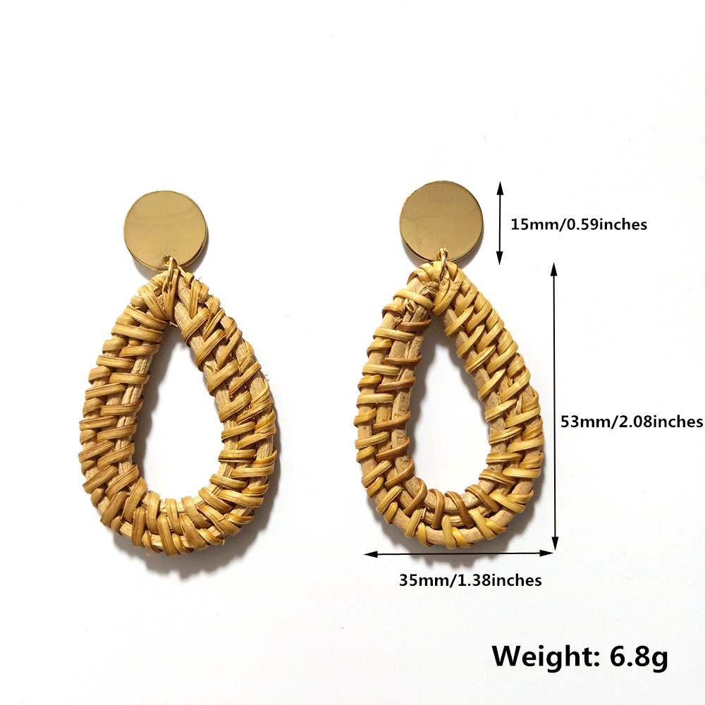 1 Pair Fashion Triangle Round Moon Wood Straw Copper Inlaid Acrylic Women's Earrings display picture 2