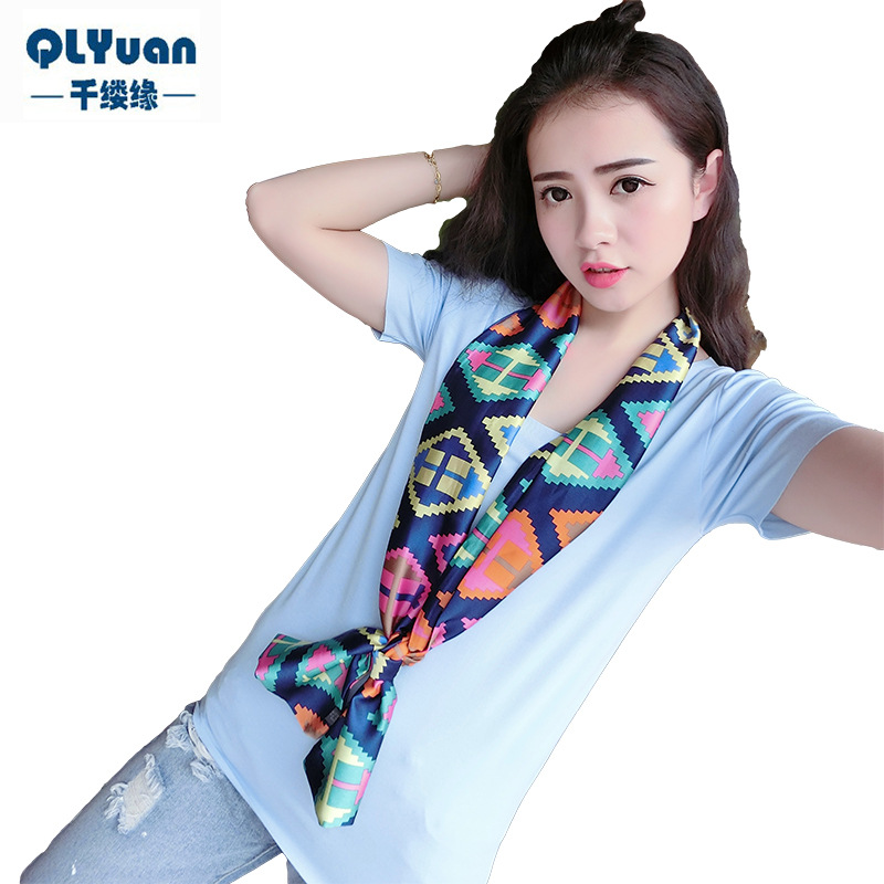 新款女双层围巾商务韩版时尚缎面小领巾批发 礼品小丝巾