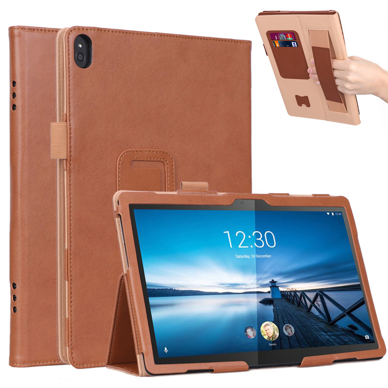 For Lenovo Tab M10 10.1 inch retro cowhide print hand plate cover card insert pen P10 protective cover