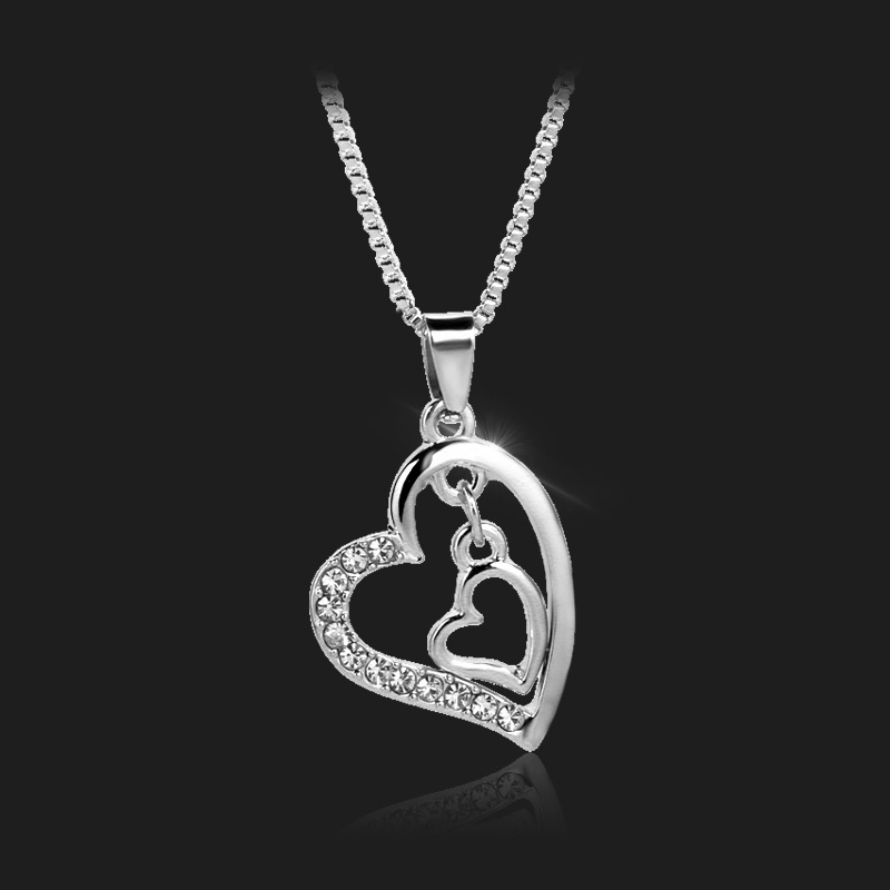 Necklace Clavicle Chain Fashion Creative Mother's Day Gift Double Love Diamond Necklace Wholesale Nihaojewelry display picture 4
