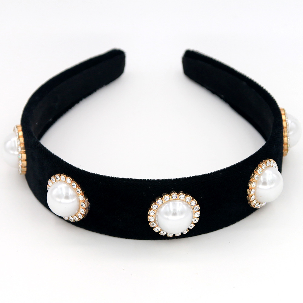 Fashion Natural Stone Glass Diamond Rhinestone Diamond Pearl Gold Velvet Headband High-end Hair Accessories Nihaojewelry display picture 2