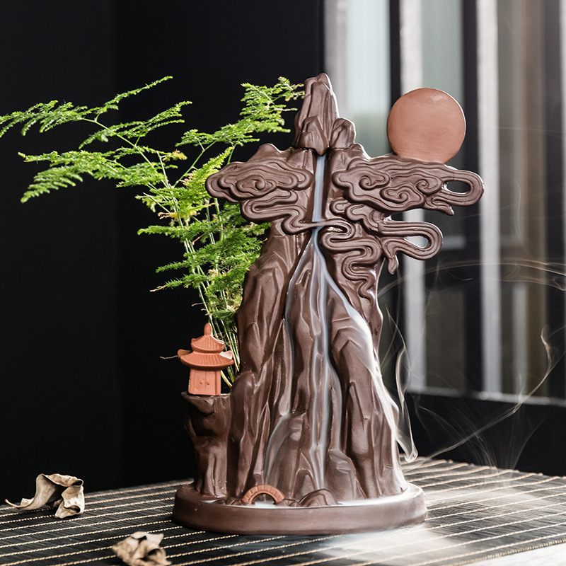 Cinnabar Mountain and Flowing Water Backflow Incense burner Monk Sandalwood Aloe Buddha incense burner Mosquito repellent Aromatherapy ceramics originality Decoration