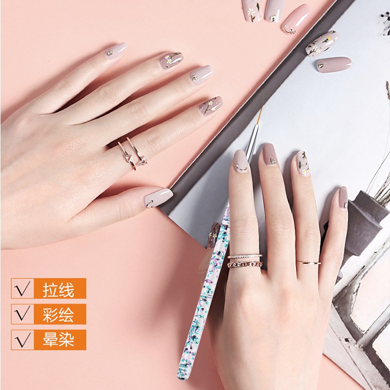 Pluma de dibujo de uñas transfronteriza 3 piezas pluma de acrílico de lentejuelas transparente varilla dibujo pluma pintura pluma dibujo pluma