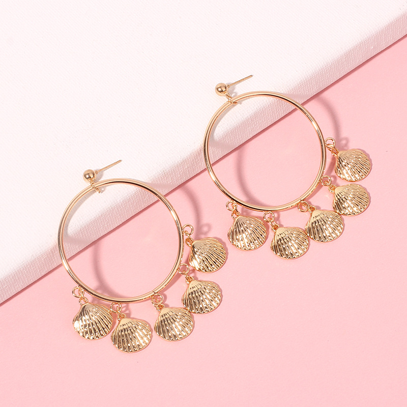 31g Weight Earrings Classification Wedding, Travel Occasion Women'S Gender Inlaid Shell Design Fashion Style Fashion New Small Starfish Pendant Geometric Circle Conch Shell Alloy Earrings 12
