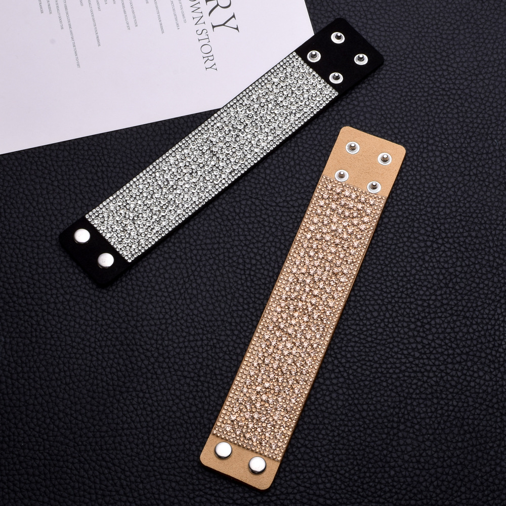 Bohemian Solid Color Velvet Pu Leather Inlay Rhinestones Women's Bracelets display picture 1