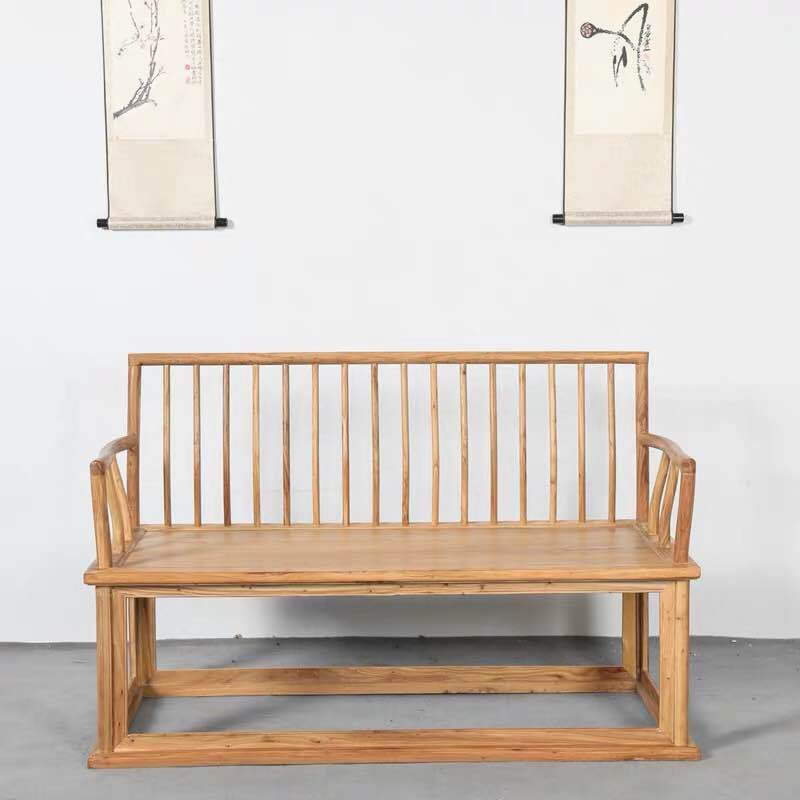 新中式老榆木烫蜡双人椅双人沙发实木大圈椅客厅书房家具