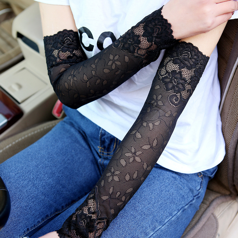 防晒蕾丝手套女士超薄护腕春夏季套袖户外开车骑行防护遮阳手臂套|ru