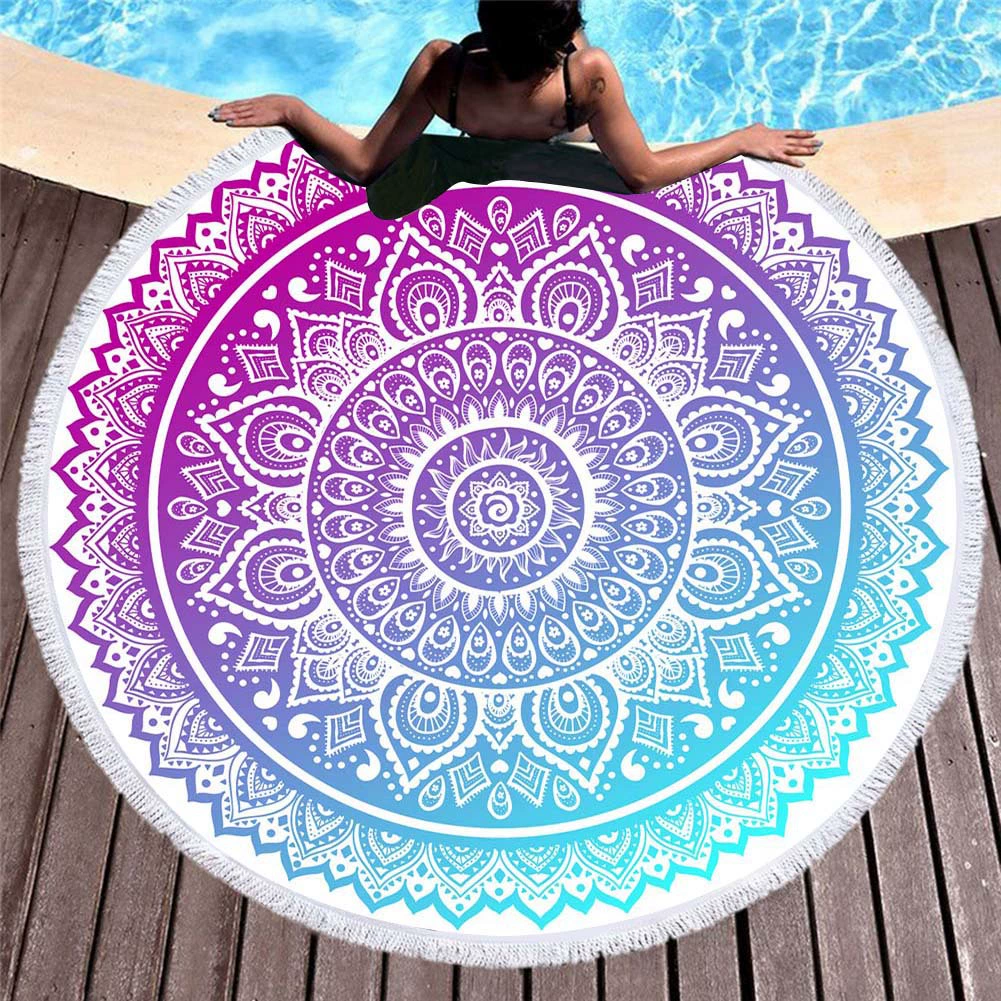 Вышитая циновка пляжа Tassel Microfiber пляжного полотенца Mandala европейского и американского печатания 3D цифров круглая